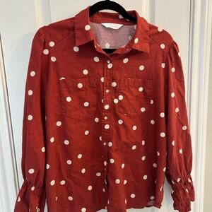 LC Lauren Conrad Red Polka Dot Button Down Shirt